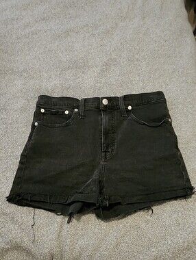 Madewell High‑Rise Denim Shorts Women’s 28 Black Frayed Hem Summer, Festival